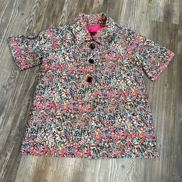 Colorful Abstract Print 3/4 Bell-Sleeve Jacket – ISLE by Melis‎ Kozan Design - Picture 9 of 12